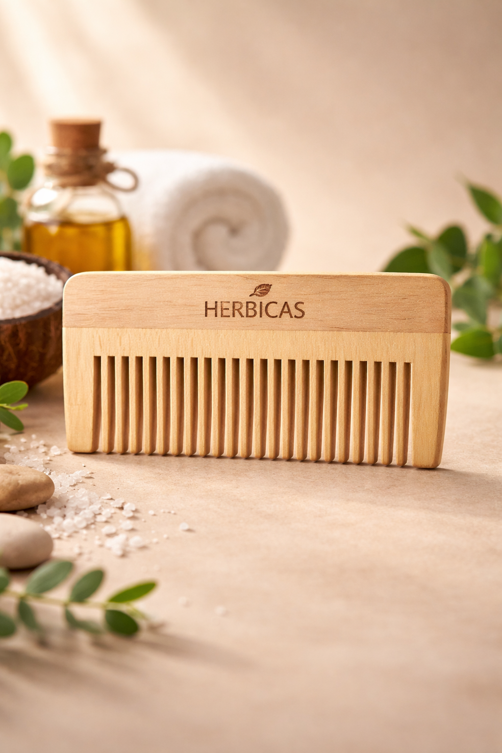 Herbicas Wooden Comb – Gentle Detangling & Scalp-Friendly Hair Comb
