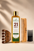 Herbicas Complete Hair Care Kit – Herbal Hair Oil with Wooden Comb & Scalp Massager for Hair Growth