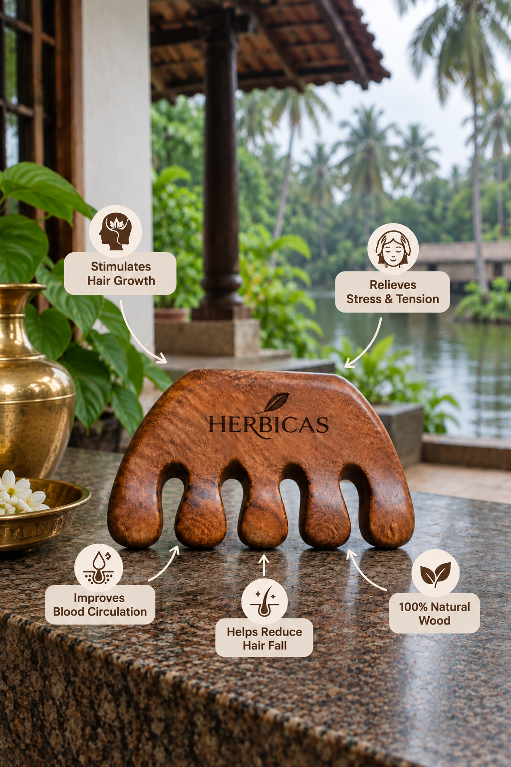 Herbicas Wooden Scalp Massager – Scalp Stimulator & Hair Growth Tool