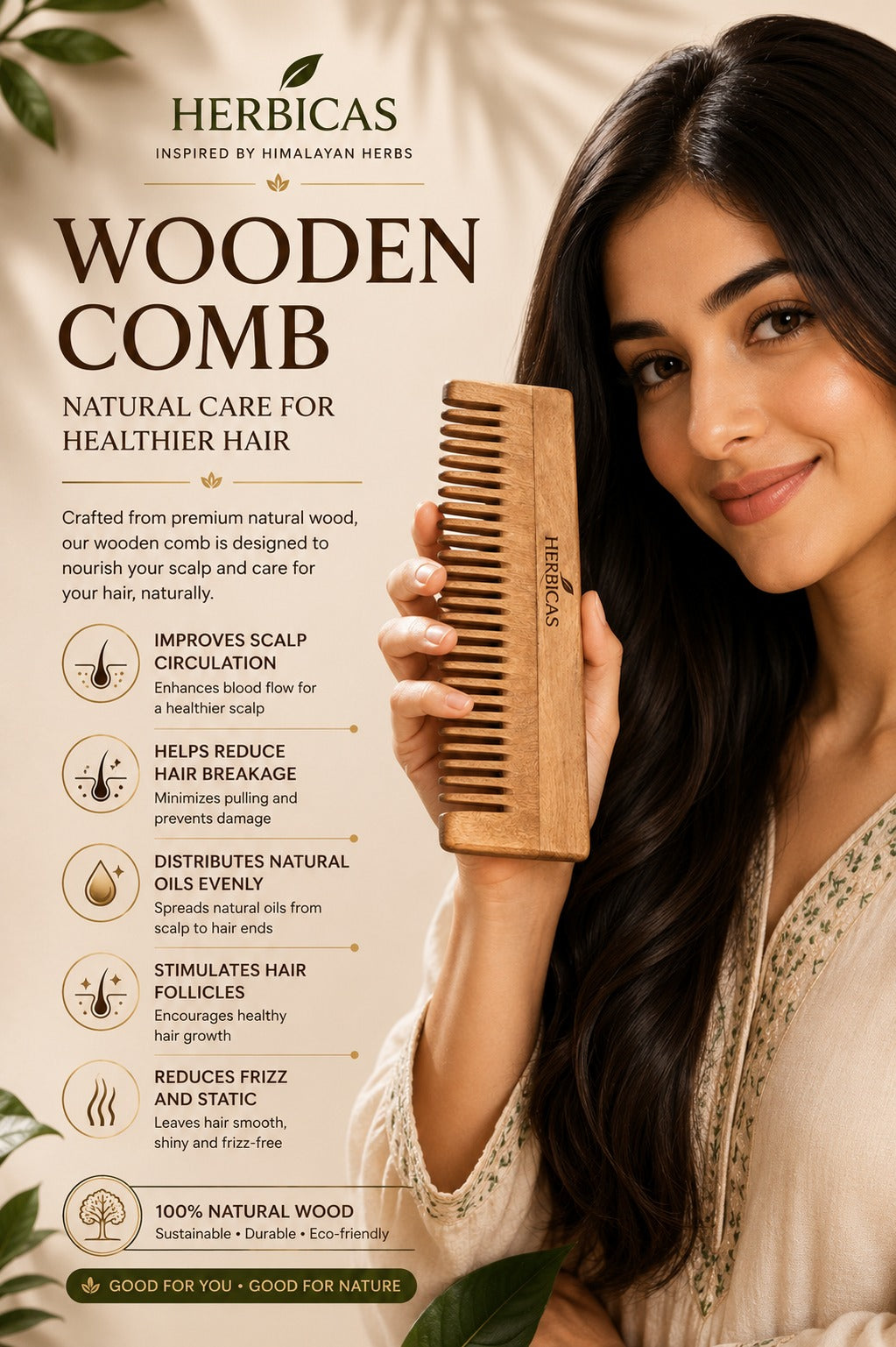 Herbicas 21 Herbs Hair Oil with Wooden Comb – Anti Hair Fall & Hair Growth Combo (190 ml)