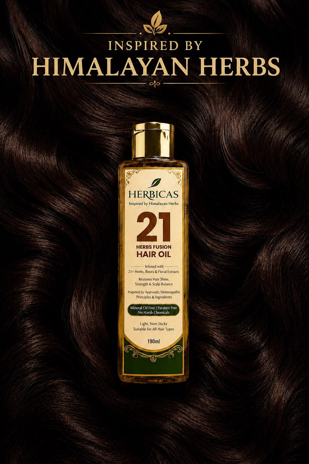 Herbicas 21 Herbs Hair Oil + Wooden Scalp Massager Combo – Anti Hair Fall & Deep Nourishment Pack