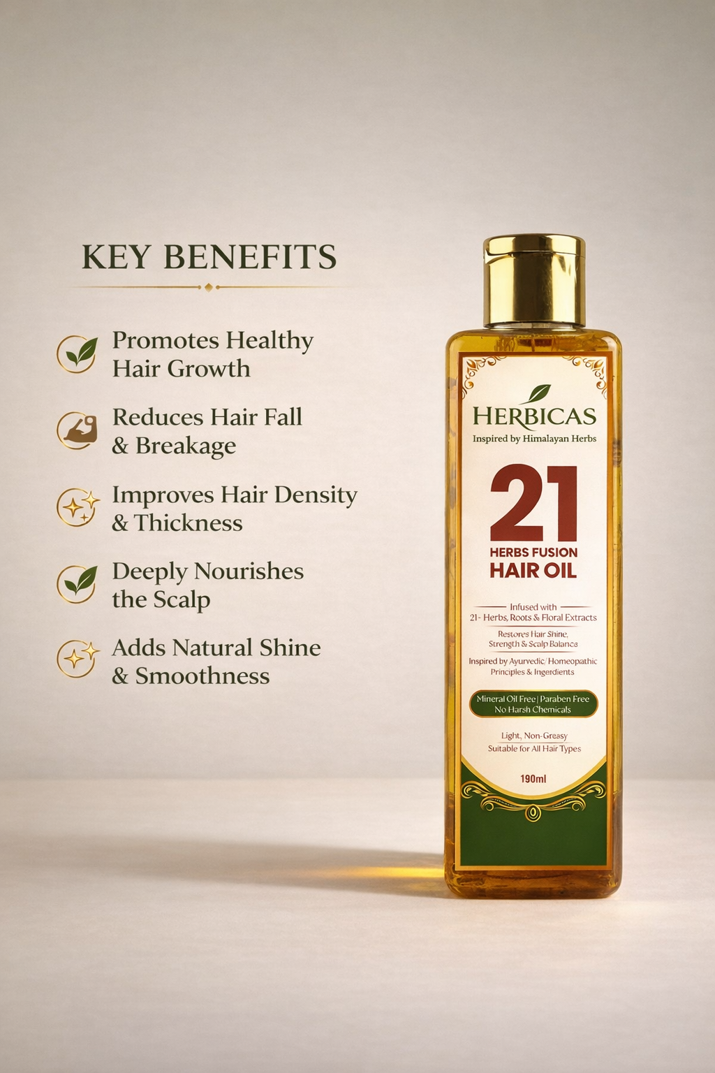 Herbicas Complete Hair Care Kit – Herbal Hair Oil with Wooden Comb & Scalp Massager for Hair Growth